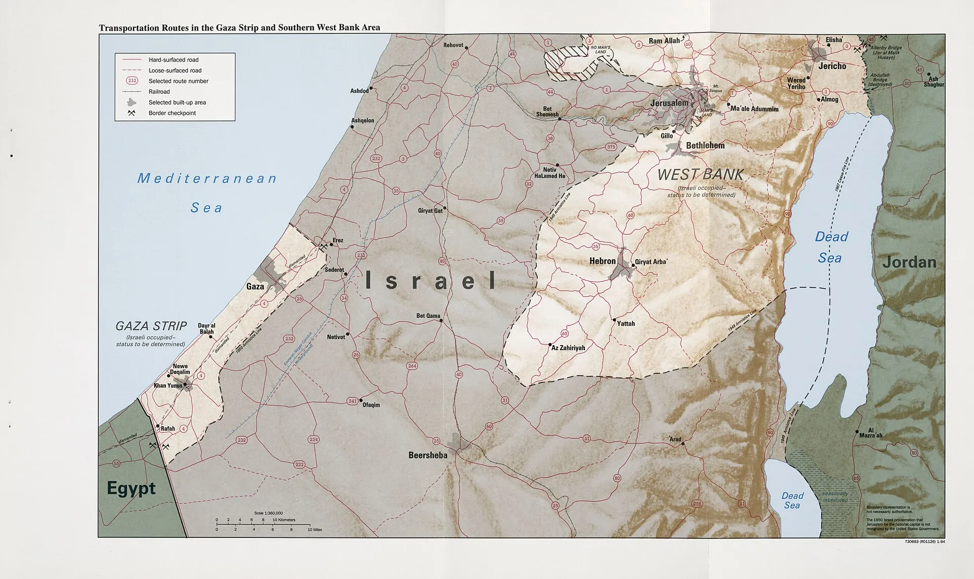 Map of Israel, the West Bank and the Gaza Strip.