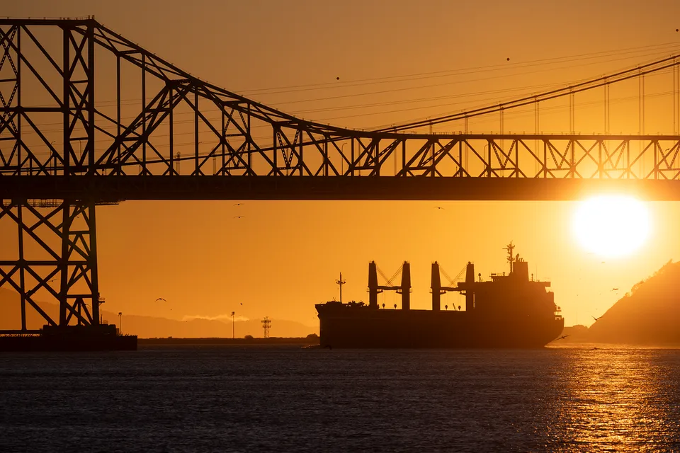 A tanker at sunset