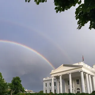 A rainbow over the North Portico of the White House