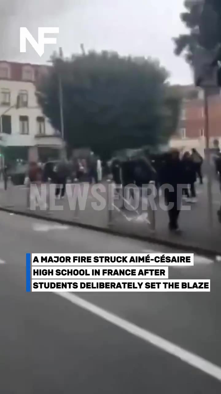 A major fire broke out at Aimé-Césaire High School in France after students deliberately set the blaze